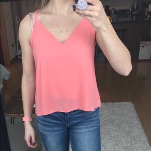 Scallop-Trim V-Neck Tank Top